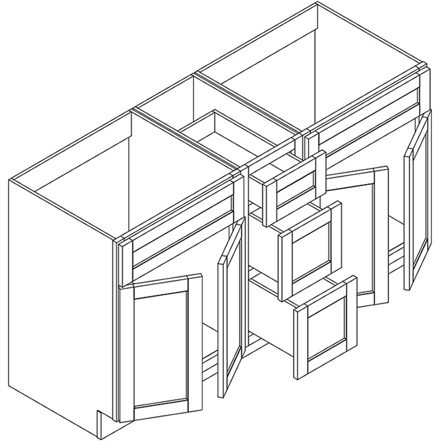 Coastal Shaker White Vanity Double Sink Combo 4 Doors 3 Drawers